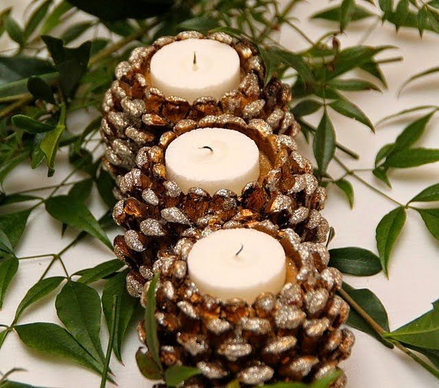 Glitter Pine Cone Candle Holder