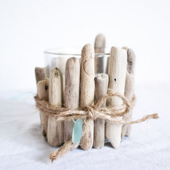 Driftwood Candle Holder Decorated With Twine