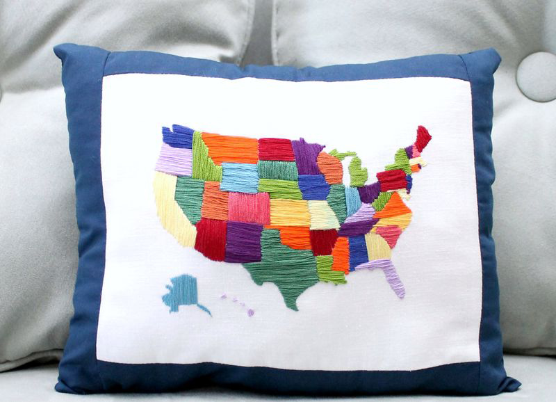 Embroidered United States of America Pillow