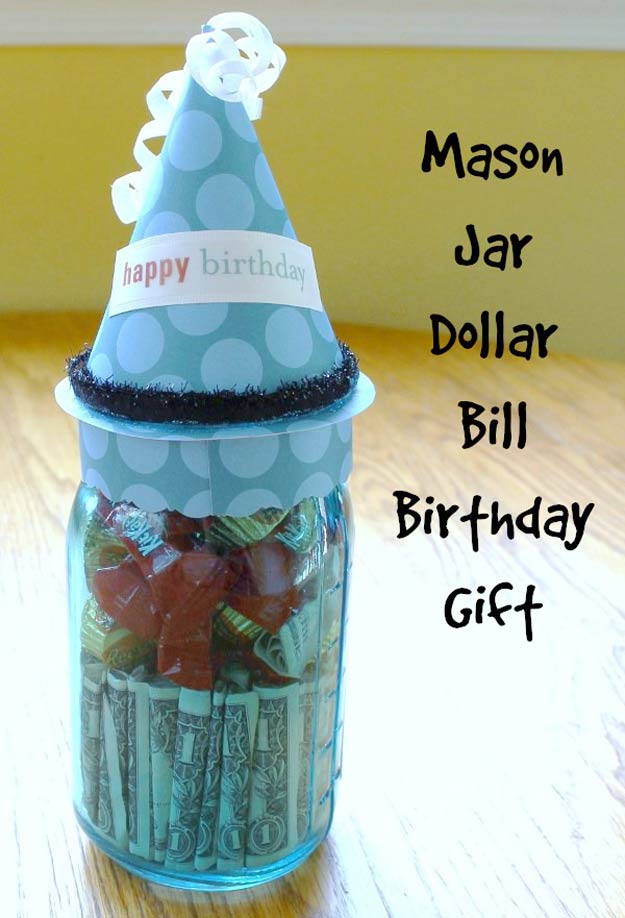Birthday Dollar Bill Mason Jar Gift