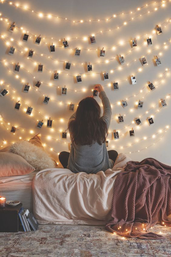 DIY Photo Wall With String Lights