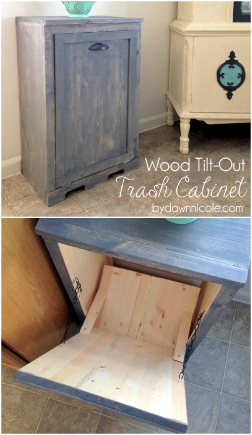 Rustic Storage Projects, DIY Wooden Tilt Out Trash Cabinet