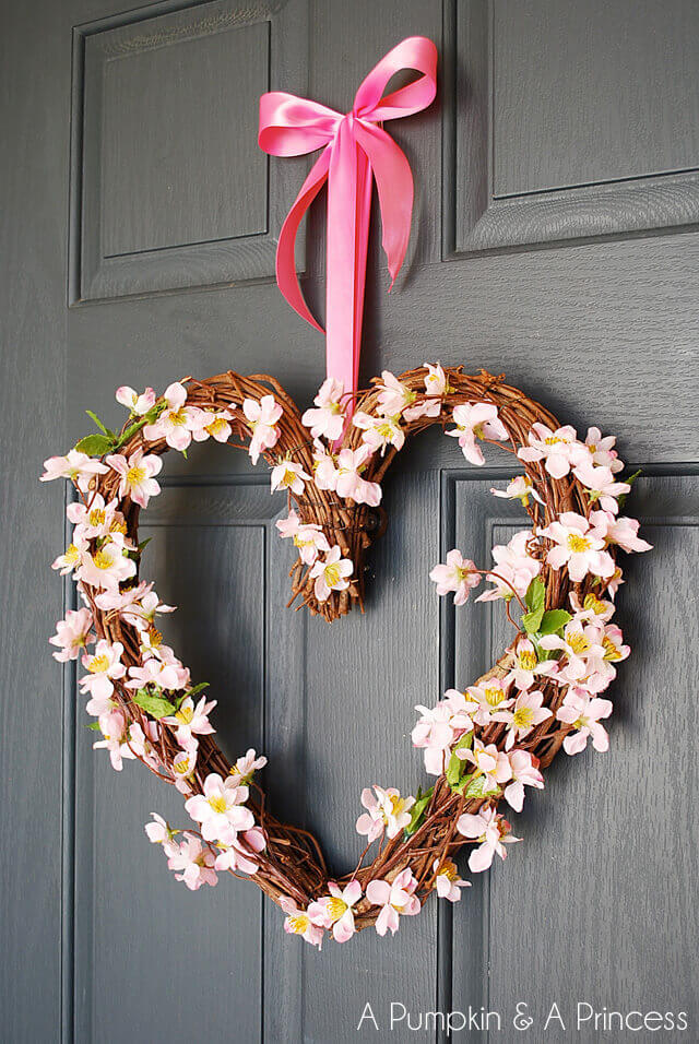 Floral Grapevine Heart Wreath