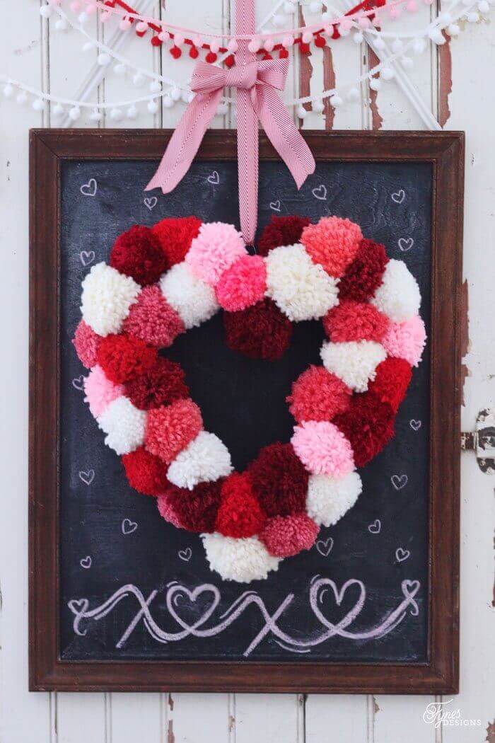 Heart Shaped Pom Pom Wreath