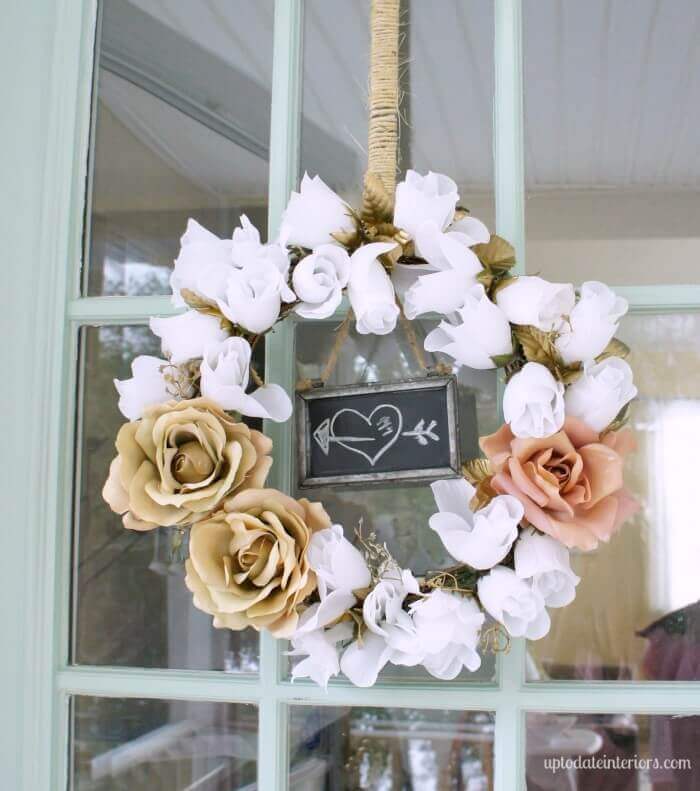 White, Gold, And Pink Rose Wreath