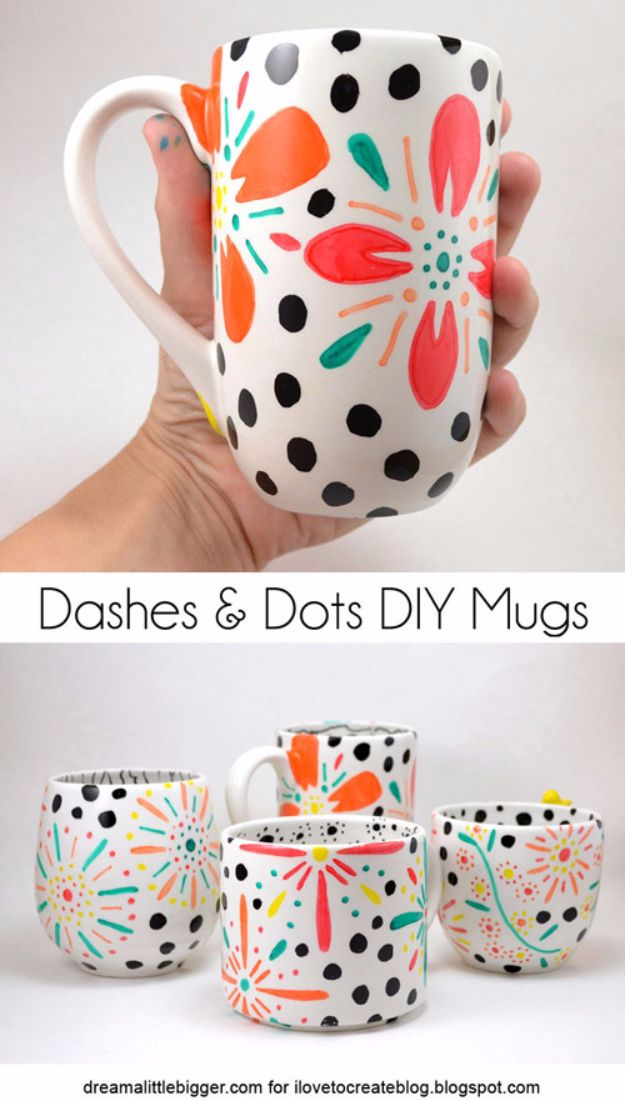 dashes And Dots DIY Floral Mugs