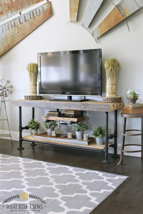 Reclaimed Wood & Black Pipe TV Stand