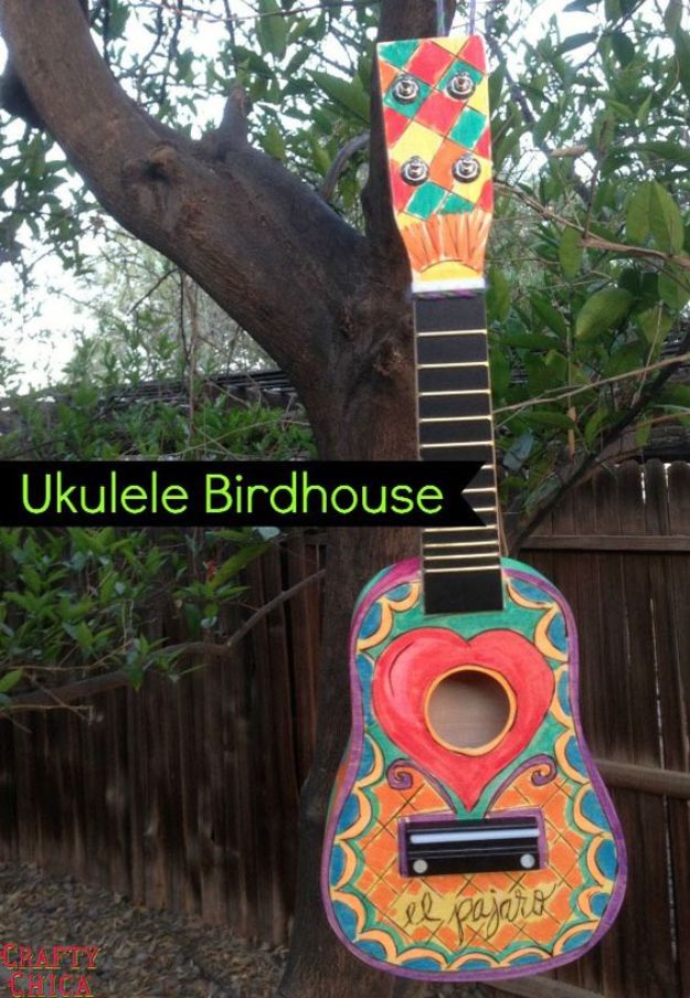 Woodburned Ukulele Birdhouse