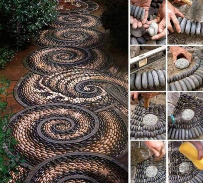 Wonderful DIY Spiral Rock Mosaic Path