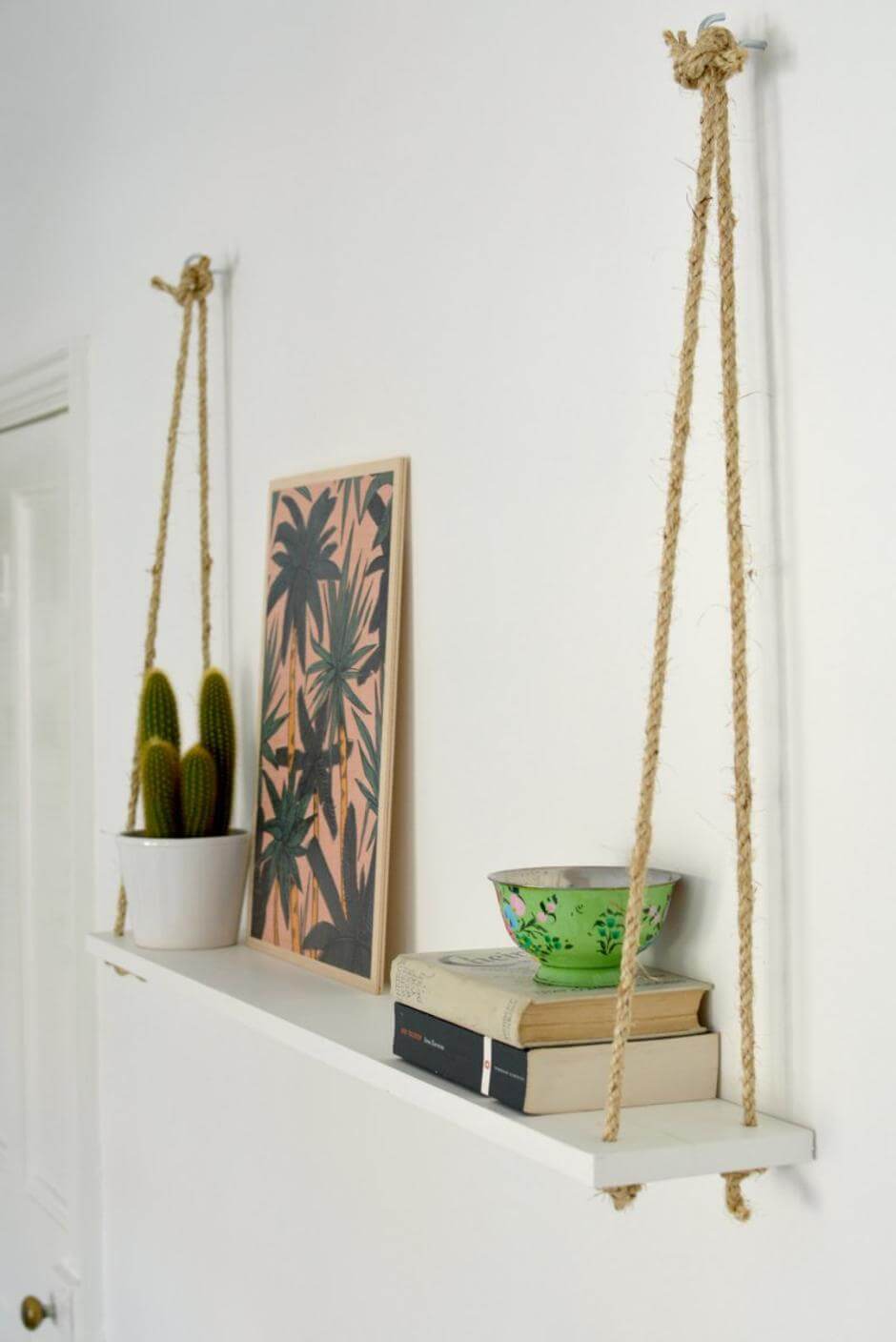 Rope and Board Hanging Shelf