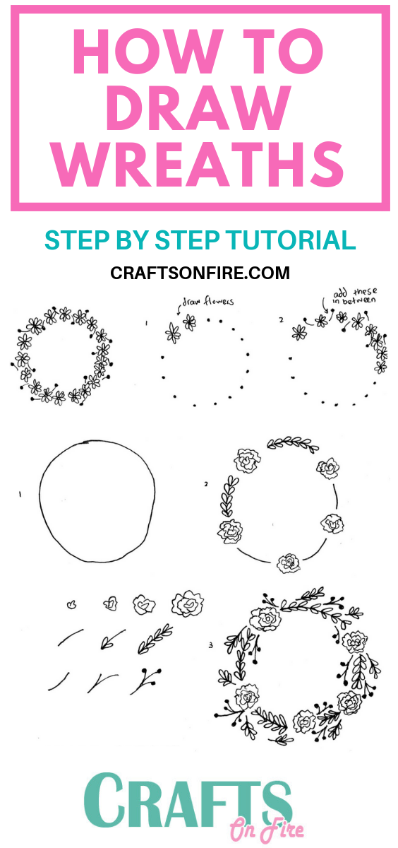 Wow! LOVE these flower wreaths! Learn how to draw them in just a few easy steps with this tutorial. #drawing #drawingwreaths #drawingtutorial