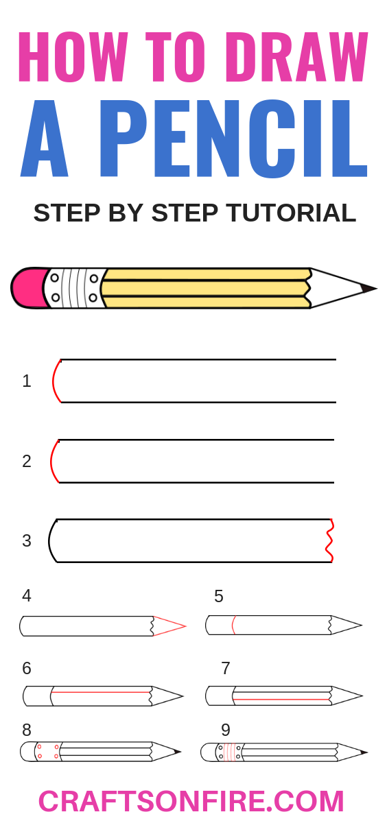 Easy step by step tutorial that will show you how to draw a cute pencil. So much fun! #drawing #drawingtutorial