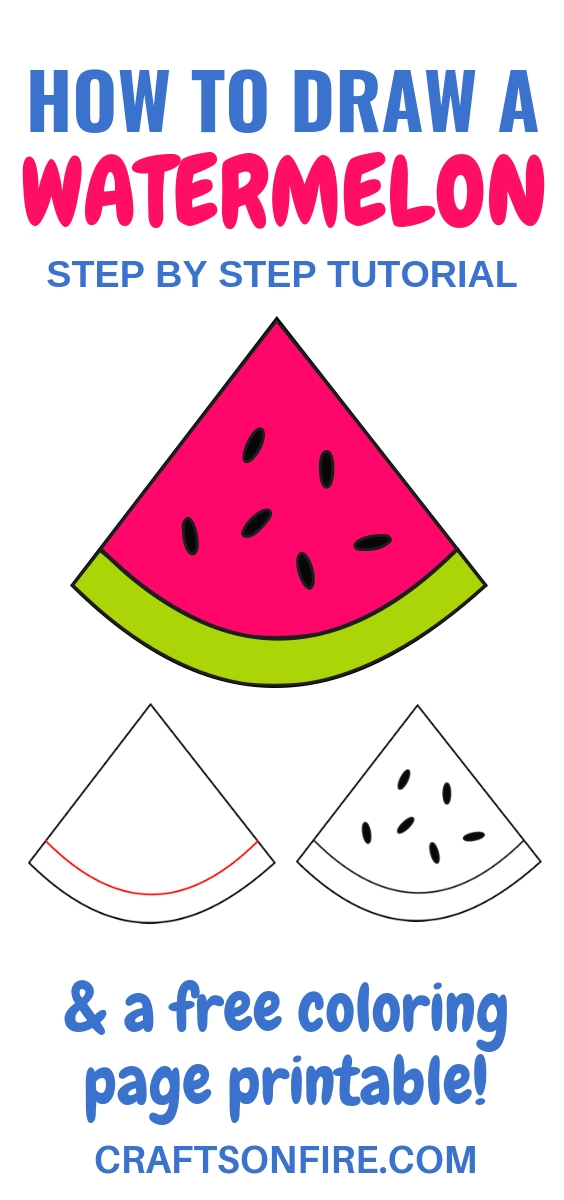 This Watermelon slice drawing tutorial is the BEST! There's even a coloring page printable. MUST SEE! #drawingtutorials
