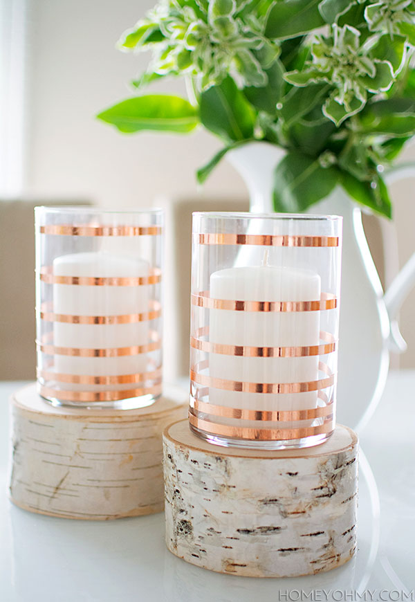 Rose Gold Decor Ideas - DIY Copper Stripped Candle Holders