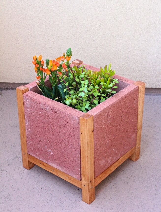 DIY Wood And Cement Planter Stand