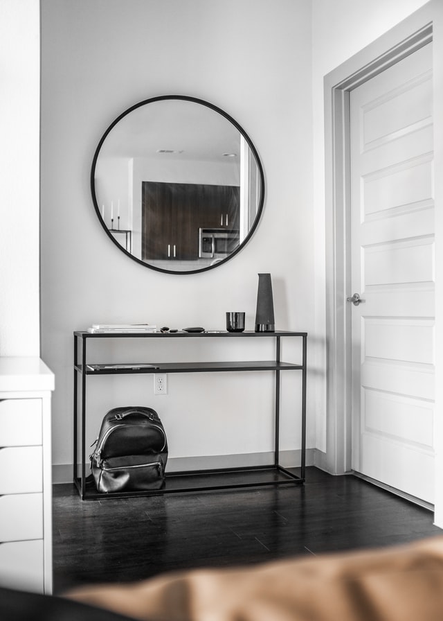 minimalistic black and white hallway decor
