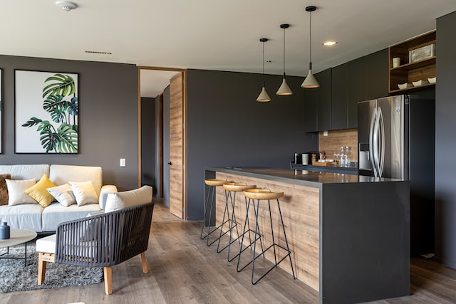 Grey with brown furniture interior design