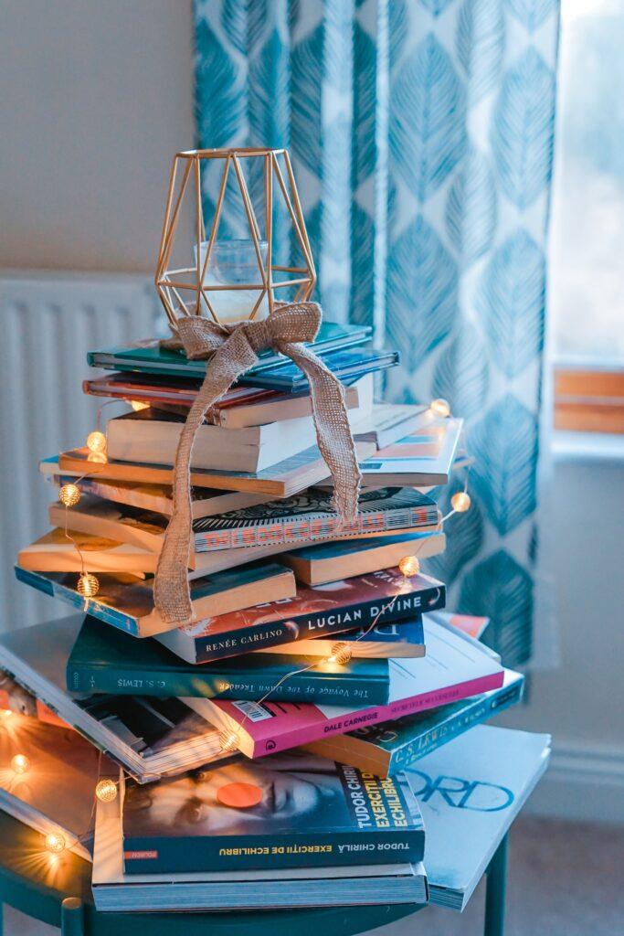 end table made from books