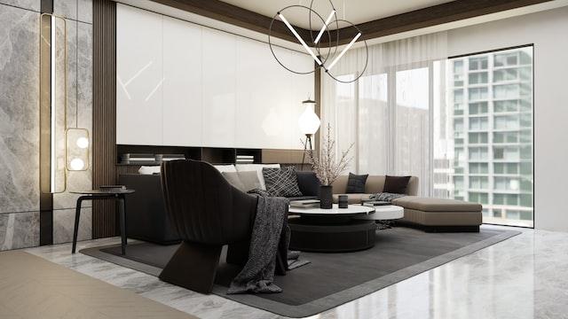 grey rug with black furniture