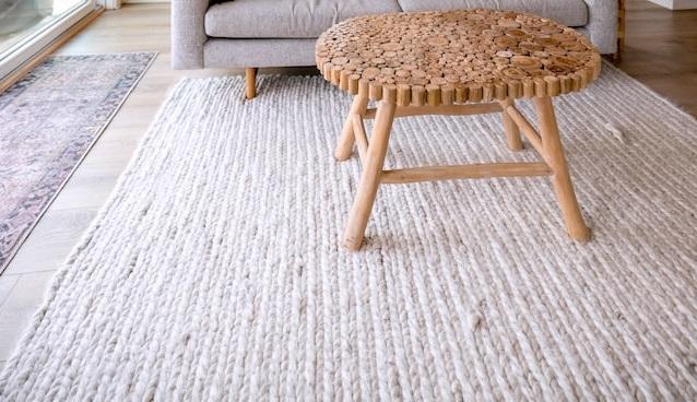 natural rug for red couch