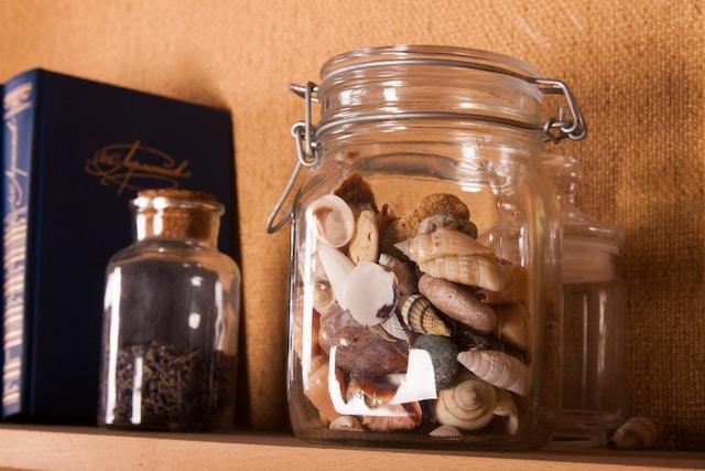 seashells in glass jar