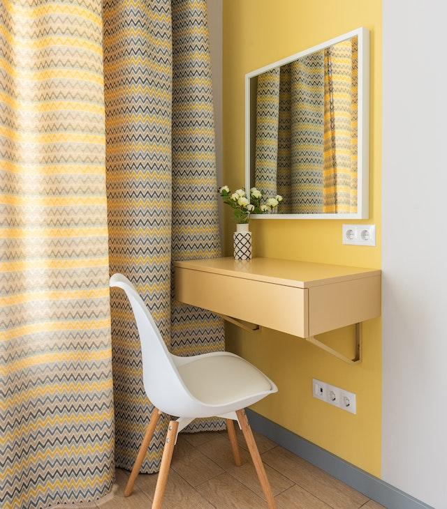 white furniture for yellow walls
