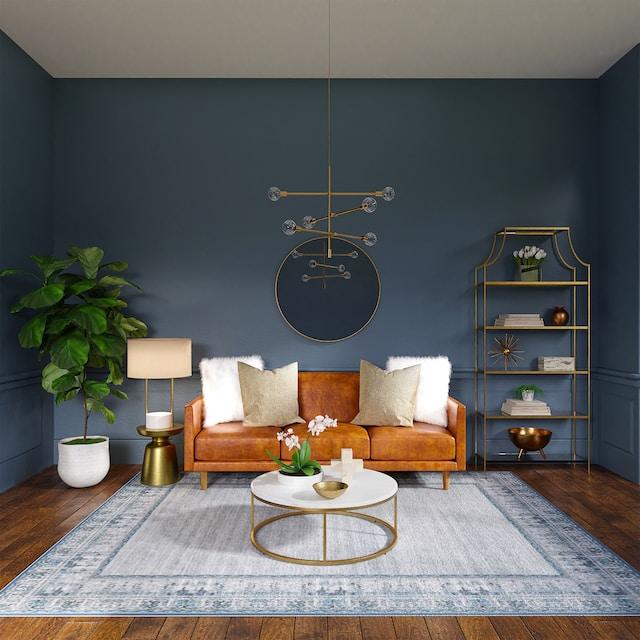 blue rugs for gray walls