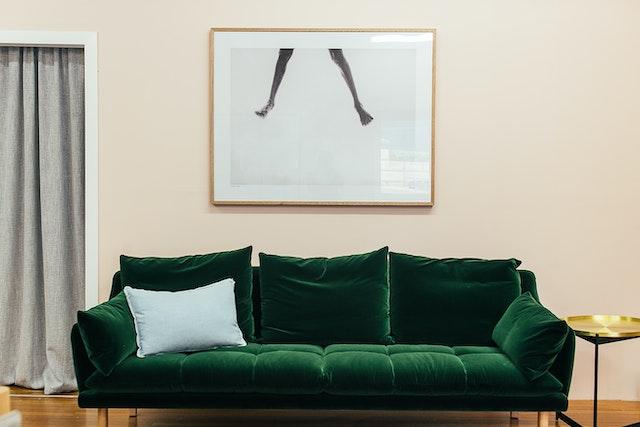 green couch for beige carpet