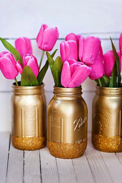 Mason Jar Golden Vases For Valentines 