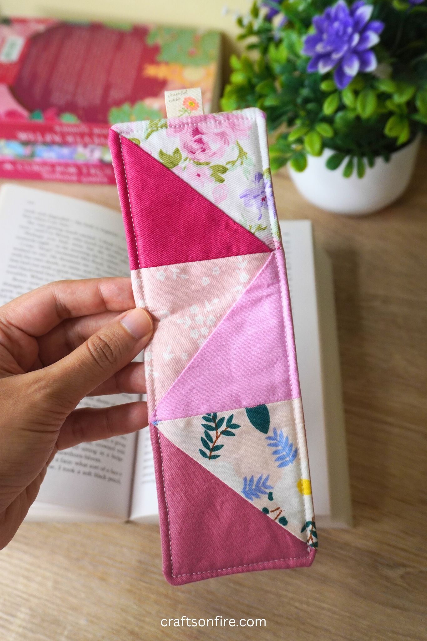 how to make half square triangle patchwork bookmark